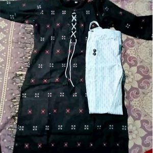 Black Nd White Kurta With Trouser Set