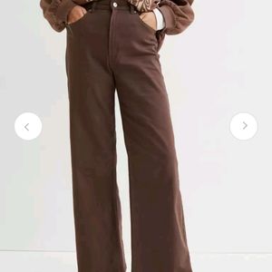 H & M Women Brown Wide Twill Trouser