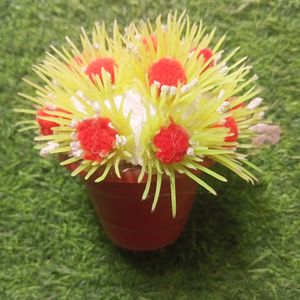 Plastic Flower Plant Pack Of 1 Green Red White Mix