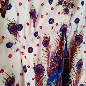 Women's Peacock Feather Print V-neck Kaftan Top