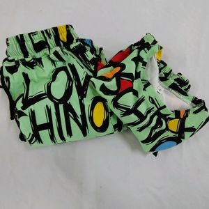 Fluorescent Green Printed Co-ord Set (Girl's)