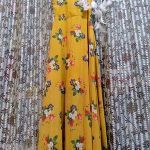 Women Mustard Yellow Floral Print Maxi Dress