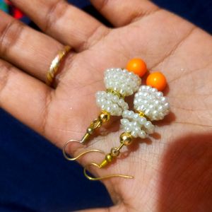 White and Orange Moti Earrings