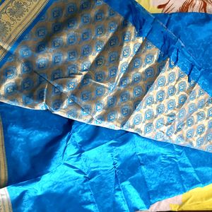 Navy Blue And Golden Border Saree