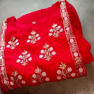 Red Embroidered Kurta Set
