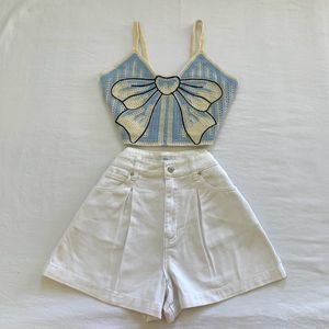 Bow Design Crochet Elastic Fitted Crop Top