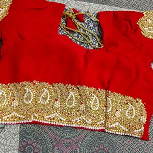 Hot Red Colour Saree With Blouse