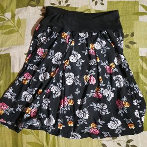 Black Floral Print Skirt