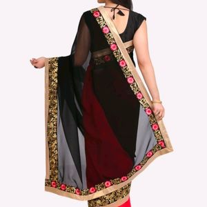 Pink Black Georgette Sareee