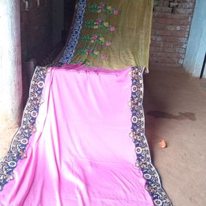 New Saree  Pink and Yellow  Colure 💛