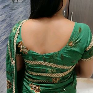 Embroidery Dark Green Zardozi Saree With Border