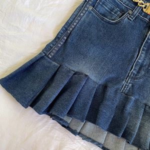 Y2K Pleated Denim Skirt