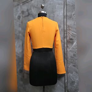 Orange Front Knot Long Sleeve Top