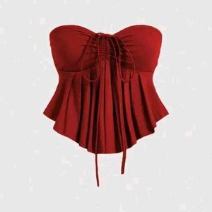 Drawstring Front off Shoulder ruffle Hem tube top