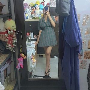 Korean Green Check Dress