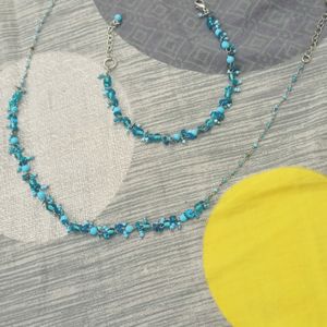 2 Piece Cyan Blue Jewellery (Necklace+Bracelet) Can Be Worn As Anklet