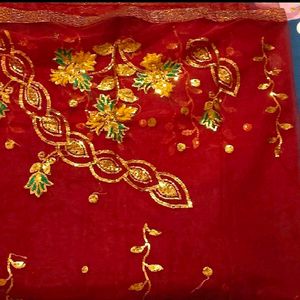 Dark Red Heavily Embroidered And Embellished Saree