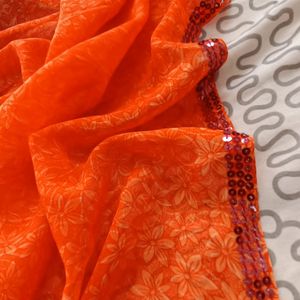 Vibrant Orange Saree with Sequin Detailing