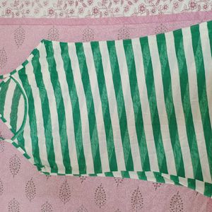 Green And White Stripes Tank Top