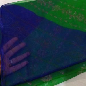 FREE DELIVERY GREEN BLUE COLOUR CHIFFON SAREE