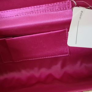 Pink & white Clutch with a silver sling