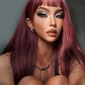 Imported! Women's Long Straight Wine Red Wig