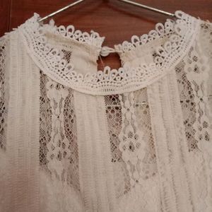 Cute Cream Top With Net Embroidery