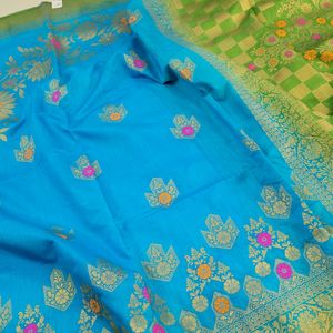 Sky Blue Banarasi Soft Silk Saree