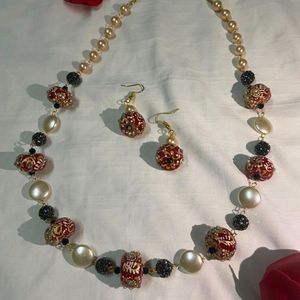 Royal Maroon Stone Pearl Work Jewllery Set