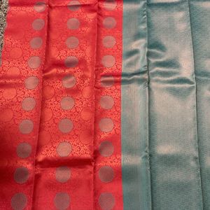 New Coral Pink N Ice Green Bridal Saree