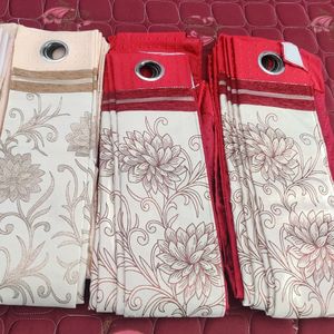 4 Curtains,  red and cream color