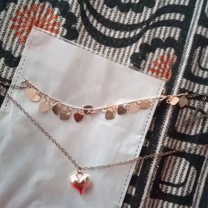 Oxidised Chain With Rose Gold Heart Dollar