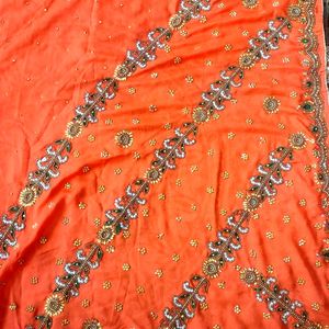 A Beautiful Orange Colour Work Saree 🤩🎉🎉