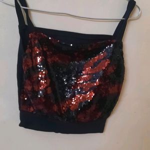 Black Red Sequinned Top