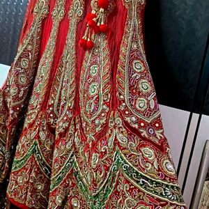 Beautiful Heavy Hand Work Hot Red Color Lehenga