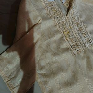 Beige Moti Work Kurti.