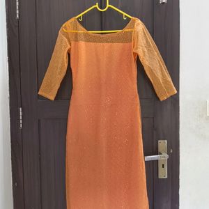 Coral Sequenced Kurthi will Sheer Sleeves