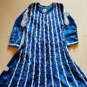 Tie & Dye Blue Embroidery Kurti