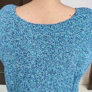 Women Blue Oversized Knitted Cotton Sweater