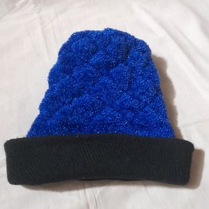 Women's Blue Sparkly Beanie Woolen Cap Hat