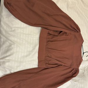 Brown Crop Top With Bell Sleeves