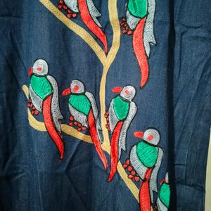 Dark Blue Parrot Design Sleeveless Kurti