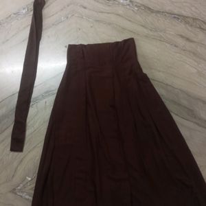 Tokyo Talkies Brown Solid A Line Midi Skirt