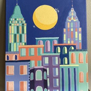 Buildings In The Moonlight Painting
