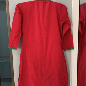 A Red Colour Casual kurta with Collar