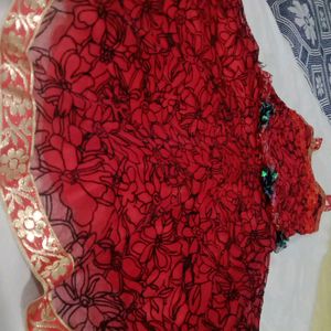 Cotton Net Pure Jari Work Red Colour Printed