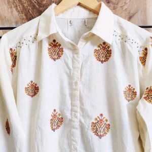 Off White Embroidery Work Cotton Shirt Size-44-46