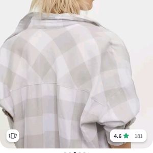 H&M Women White &Taupe Pure Cotton Flannel Shirt