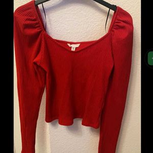 H&M Red Off shoulder Ribbed Top