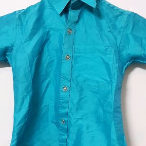 Stock Clearance Sale   - Cyan Silk Shirt